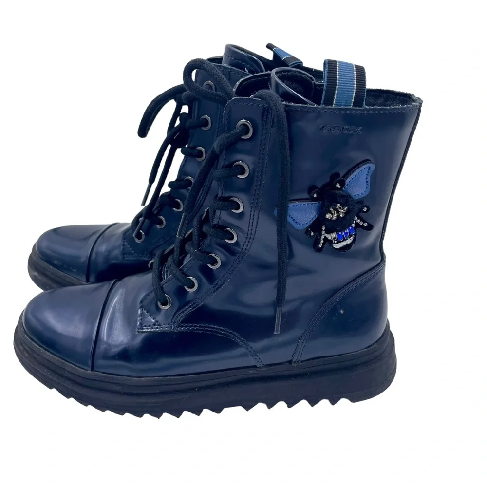 Geox‎ Respira Gillyjaw Girls Dark Navy Combat Boots in Size 34 / 3